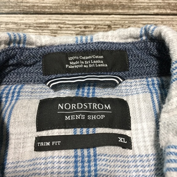 Nordstrom Trim Fit Flannel Shirt Men’s XL Gray Blue Plaid 100% Cotton - Picture 9 of 9